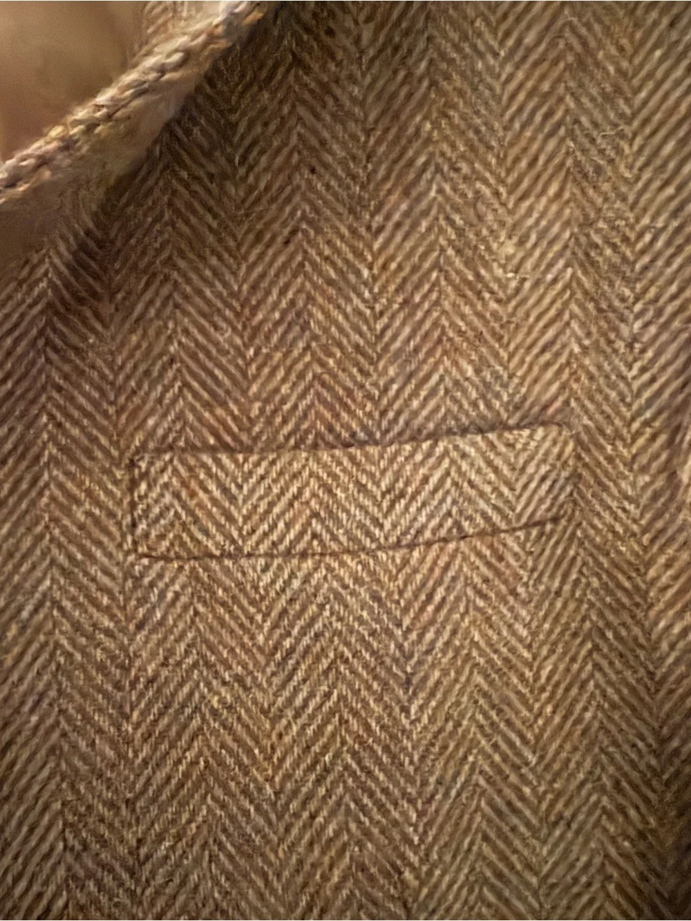 Haggar Brown Herringbone Wool Sport Coat with Tan Buttons